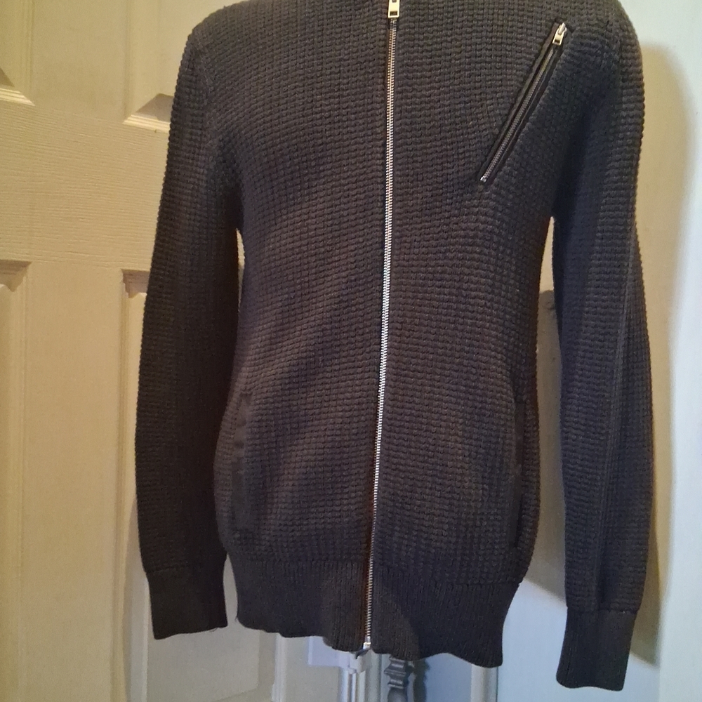 All Saints Black Textured Zip-Up Sweater